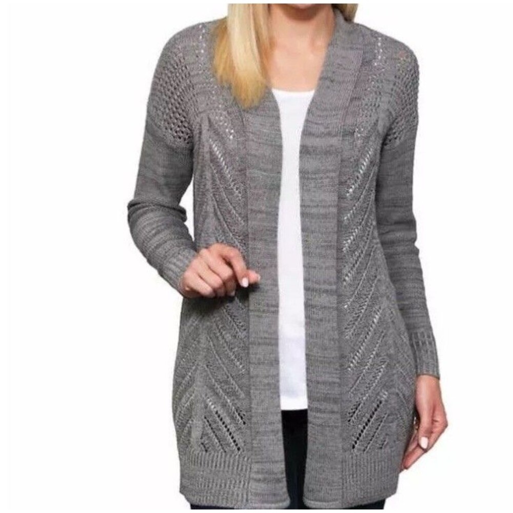 NWT Leo & Nicole Open Front Loose Knit Cardigan Lightweight Gray Women's X-Small